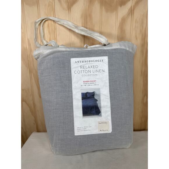 Anthropologie Relaxed Cotton Linen Queen Duvet - Dark Blue - Picture 1 of 6